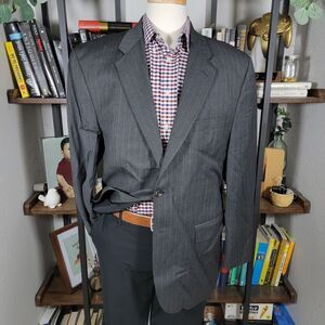 Lauren‎ Ralph Lauren Men's Sport Coat Blazer Two Button Gray Striped Wool 44R